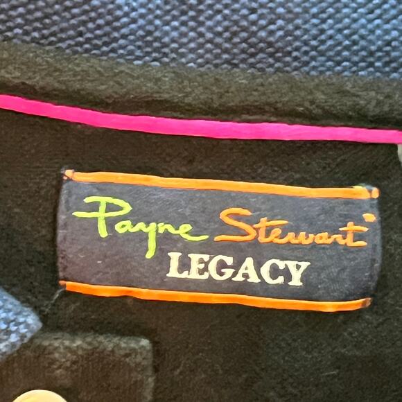 Payne Stewart Legacy Polo Shirt Blue Check Pink Logo Long Sleeve Cotton Mens L - Picture 7 of 10
